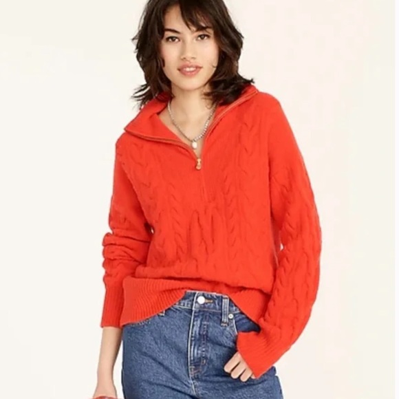 J. Crew Sweaters - NWOT J crew cable knit half zip sweater super soft yarn bright cerise